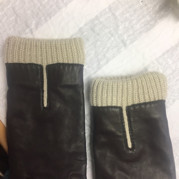 Ladies Gloves, genuine leather, brown with beige knitting trim,, size 7 1/2 - Picture 9 of 9